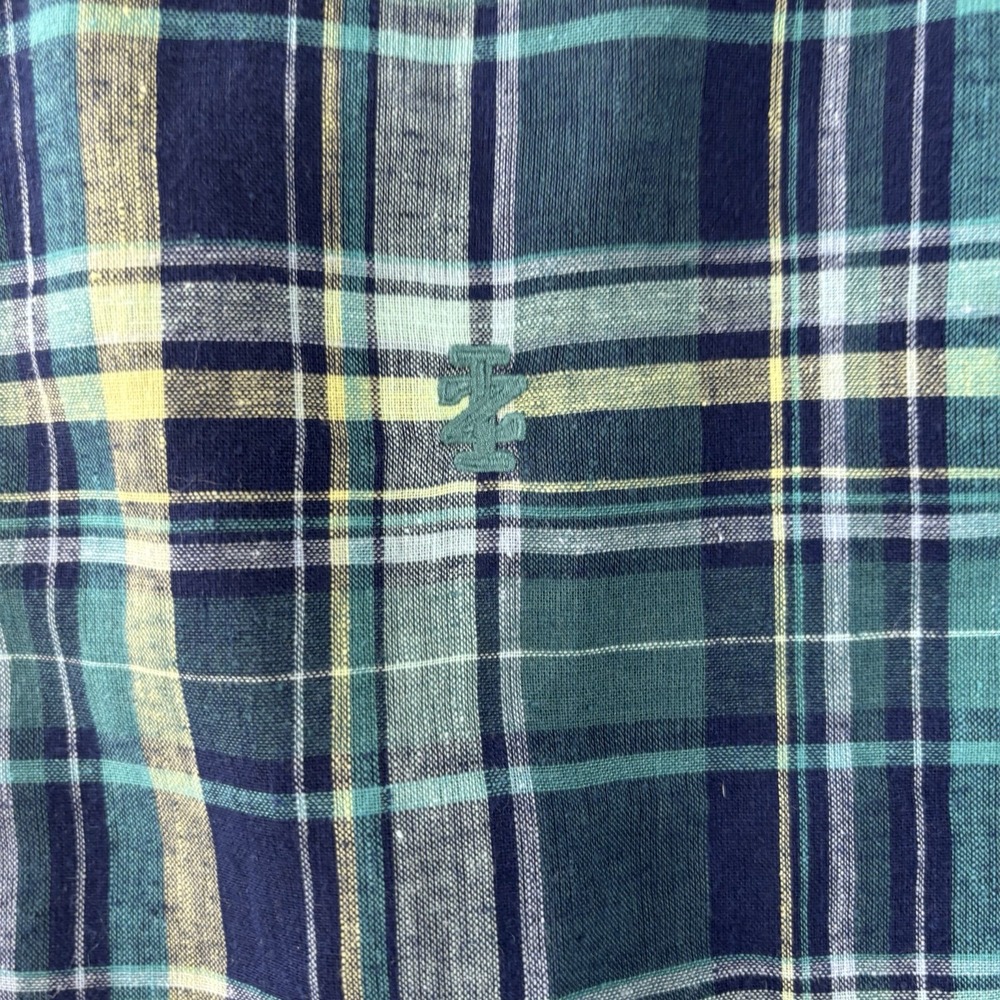 Izod Shirt Men's Size XL Linen‎ Blend Short Sleeve Collar Blue Plaid - Picture 10 of 12